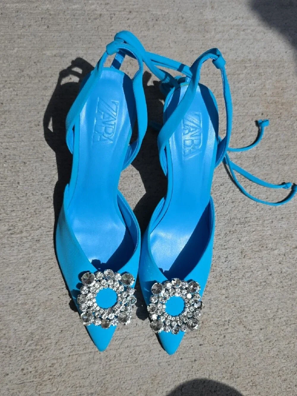 Zara Bright Blue Crystal Embellished Pointed Toe Slingbacks